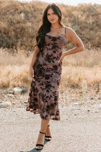 Everlasting Love Floral Mesh Midi Dress (Wine) - NanaMacs