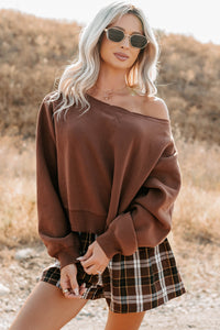 Keep It Sweet Boatneck Pullover Sweatshirt (Chestnut) - NanaMacs