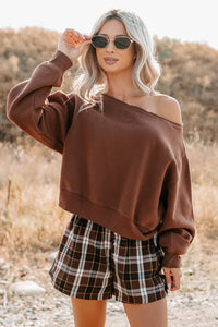 Keep It Sweet Boatneck Pullover Sweatshirt (Chestnut) - NanaMacs