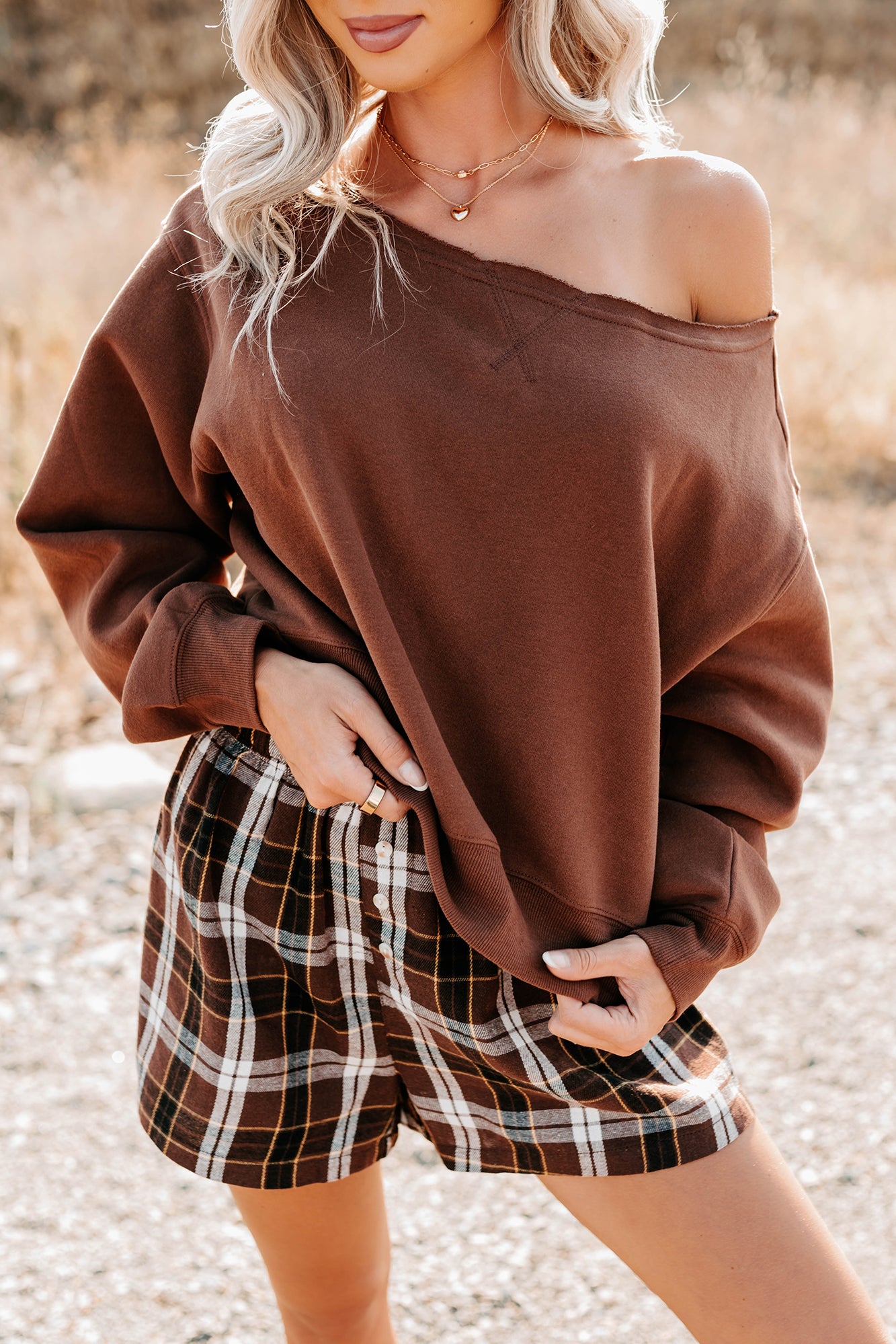Keep It Sweet Boatneck Pullover Sweatshirt (Chestnut) - NanaMacs