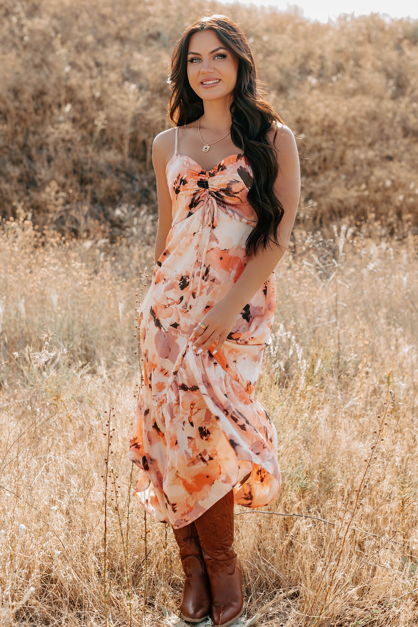 Slay Softly Sleeveless Floral Midi Dress (Peach/Multi) - NanaMacs
