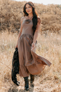 Charming The Night Halter Maxi Dress (Chocolate) - NanaMacs