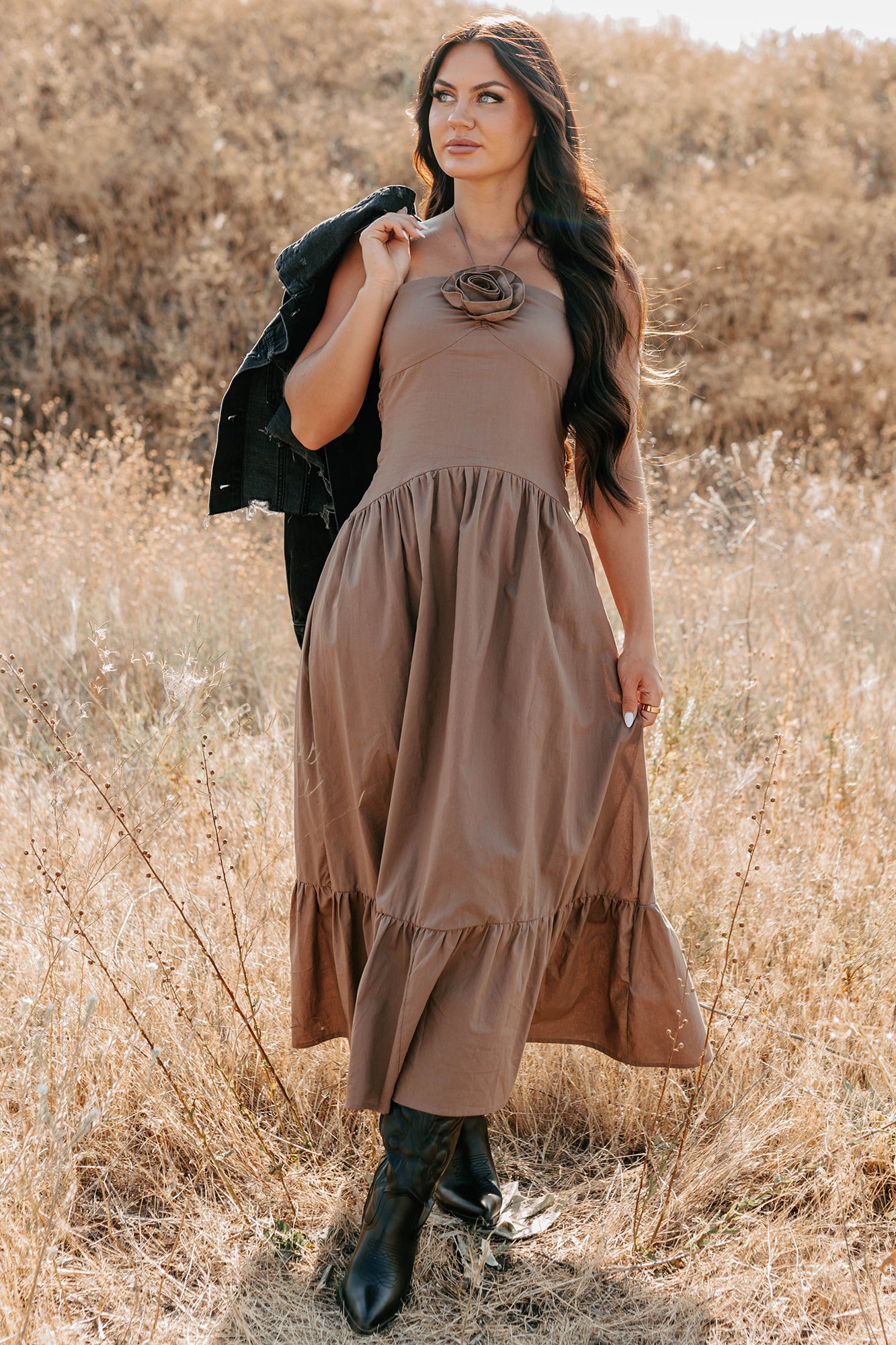 Charming The Night Halter Maxi Dress (Chocolate) - NanaMacs