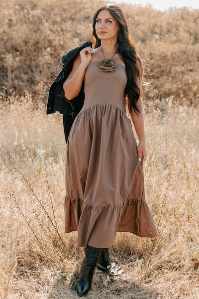 Charming The Night Halter Maxi Dress (Chocolate) - NanaMacs