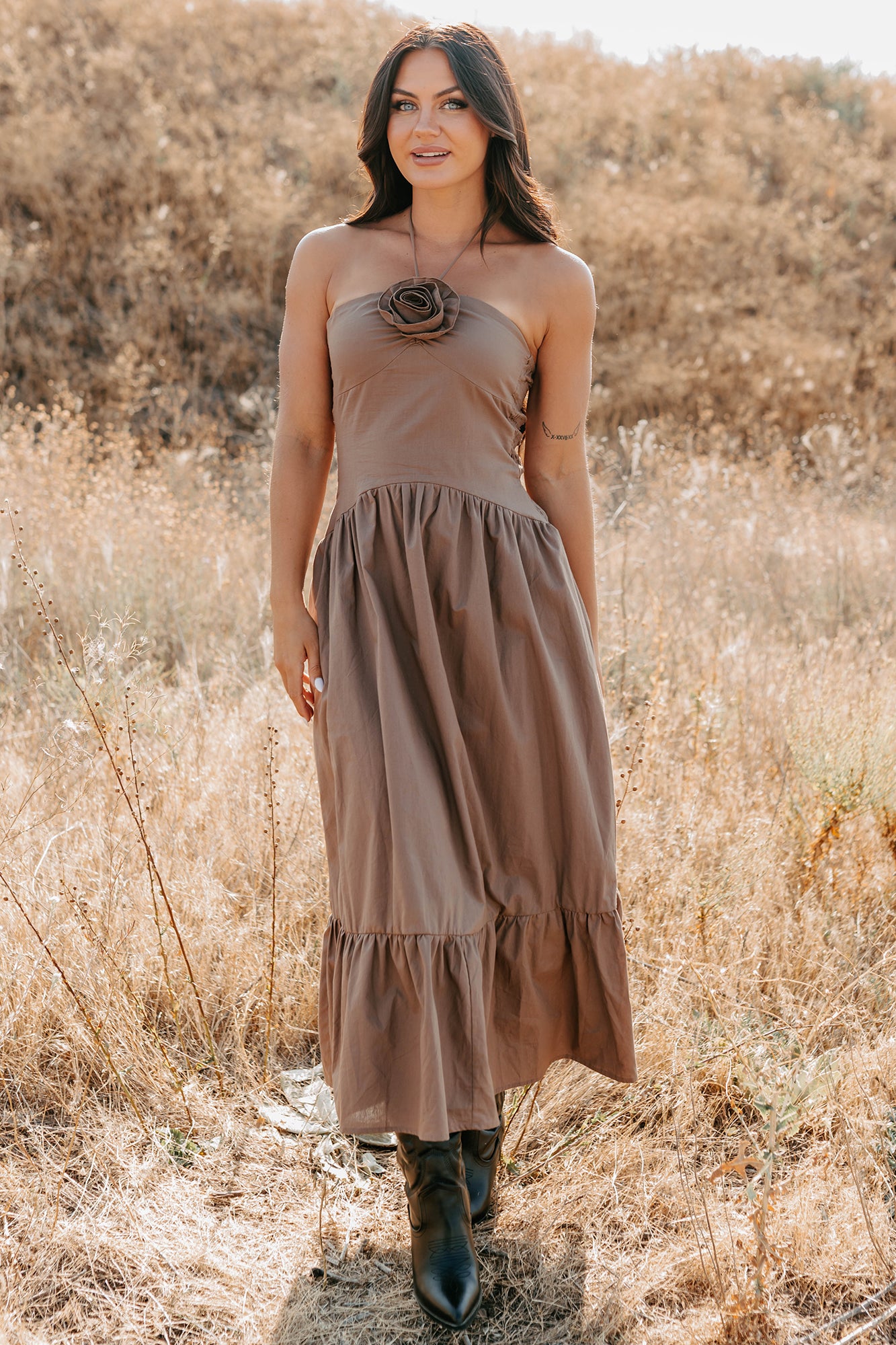 Charming The Night Halter Maxi Dress (Chocolate) - NanaMacs