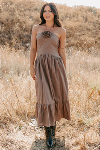 Charming The Night Halter Maxi Dress (Chocolate) - NanaMacs