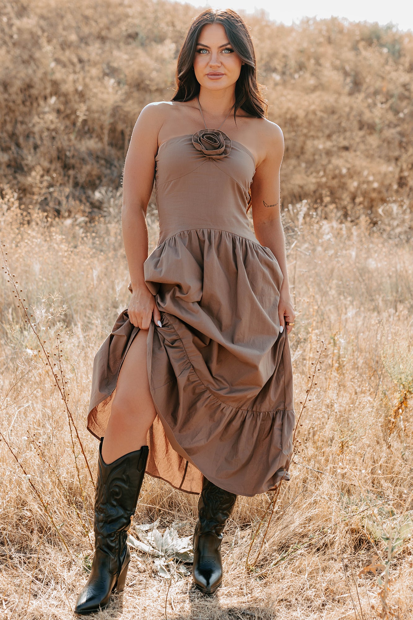 Charming The Night Halter Maxi Dress (Chocolate) - NanaMacs