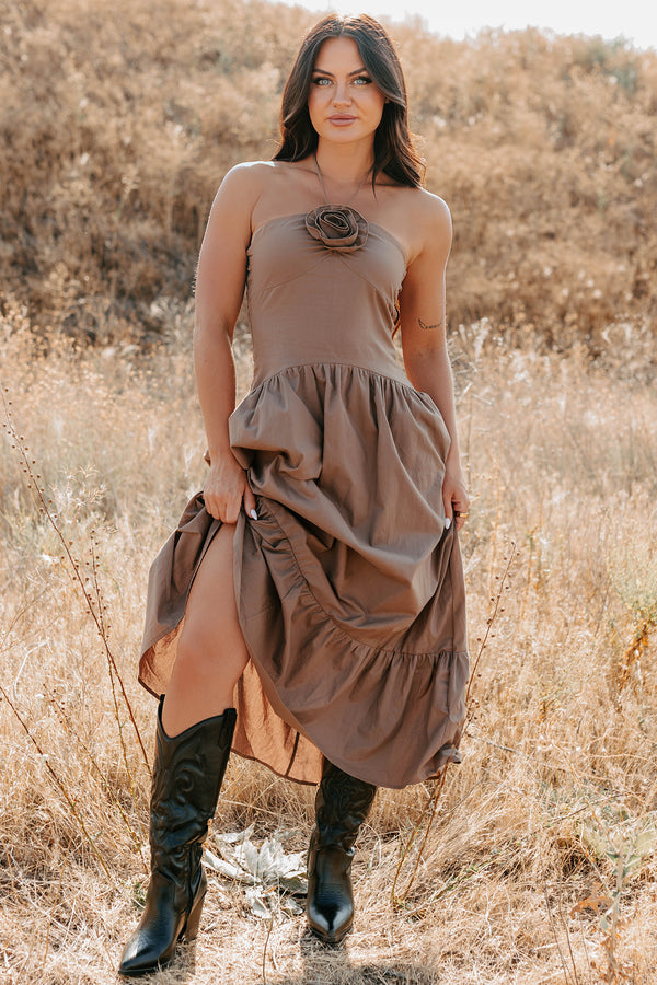 Charming The Night Halter Maxi Dress (Chocolate) - NanaMacs