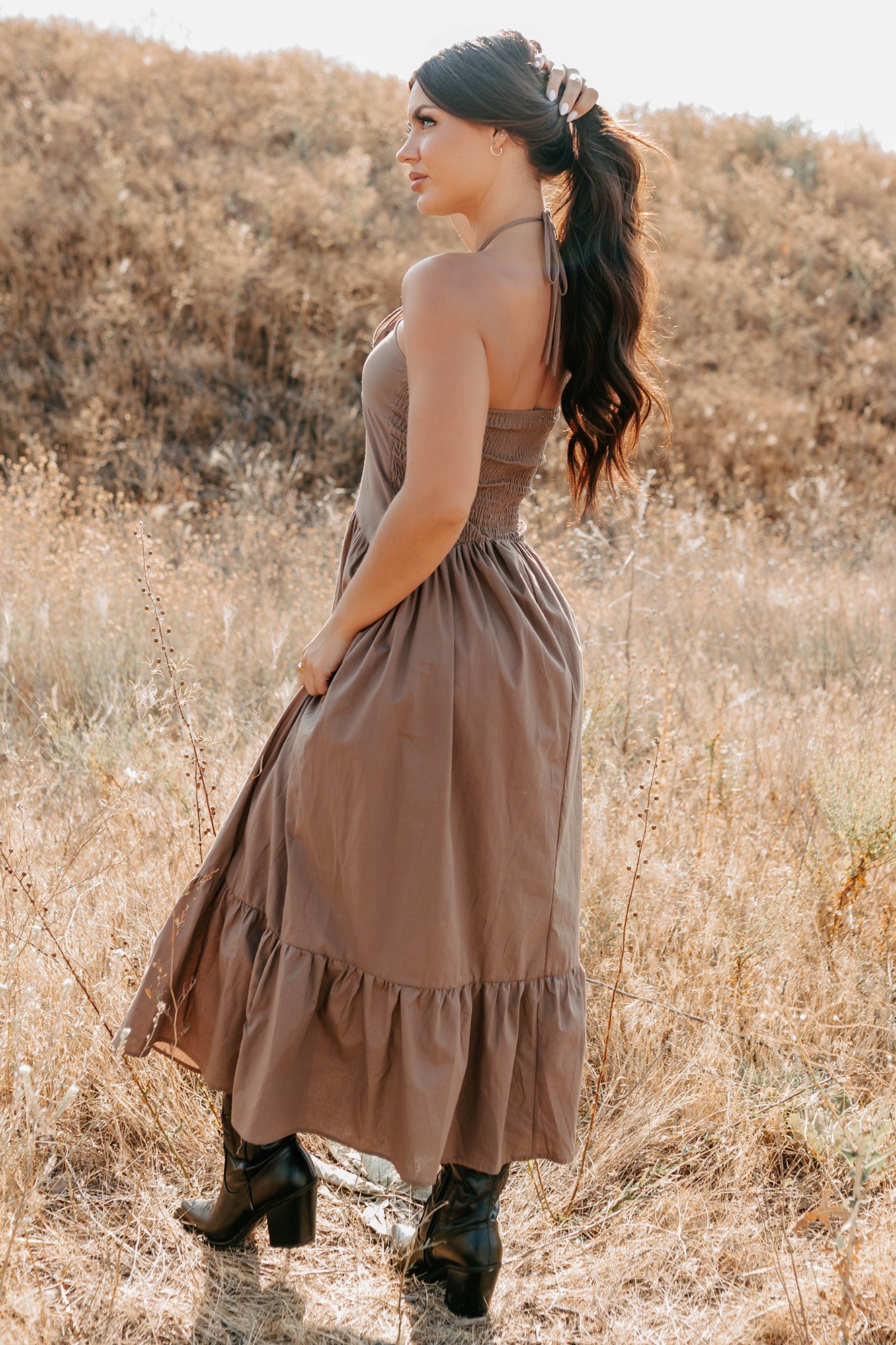 Charming The Night Halter Maxi Dress (Chocolate) - NanaMacs