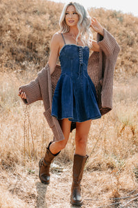 Subtle Power Lace-Up Sleeveless Mini Dress (Denim Blue) - NanaMacs