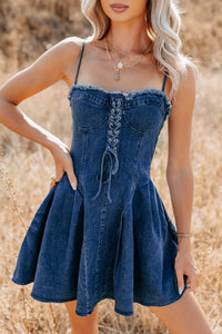 Subtle Power Lace-Up Sleeveless Mini Dress (Denim Blue) - NanaMacs