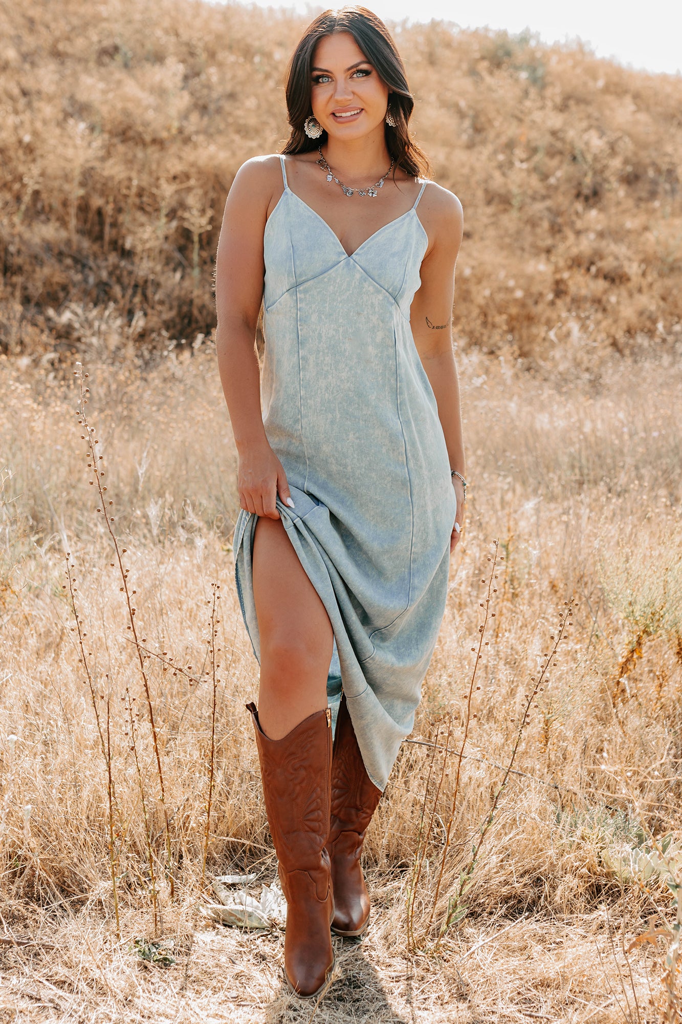 Finally Me Sleeveless Washed Zenana Maxi Dress (Blue Grey) - NanaMacs