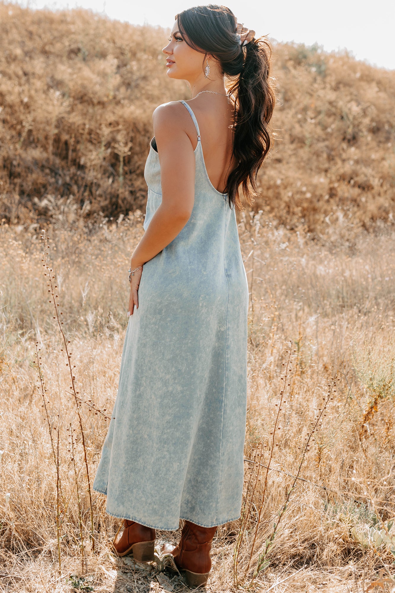 Finally Me Sleeveless Washed Zenana Maxi Dress (Blue Grey) - NanaMacs