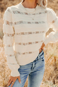 Quiet Mornings Open Knit Detailed Sweater (Cream) - NanaMacs