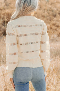 Quiet Mornings Open Knit Detailed Sweater (Cream) - NanaMacs