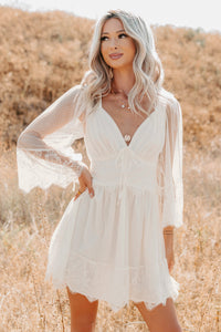Ethereal Aura Dotted Mesh Mini Dress (Cream) - NanaMacs