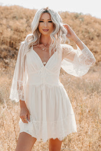 Ethereal Aura Dotted Mesh Mini Dress (Cream) - NanaMacs