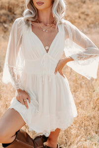 Ethereal Aura Dotted Mesh Mini Dress (Cream) - NanaMacs