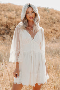 Ethereal Aura Dotted Mesh Mini Dress (Cream) - NanaMacs