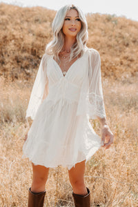 Ethereal Aura Dotted Mesh Mini Dress (Cream) - NanaMacs