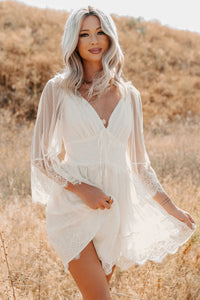 Ethereal Aura Dotted Mesh Mini Dress (Cream) - NanaMacs