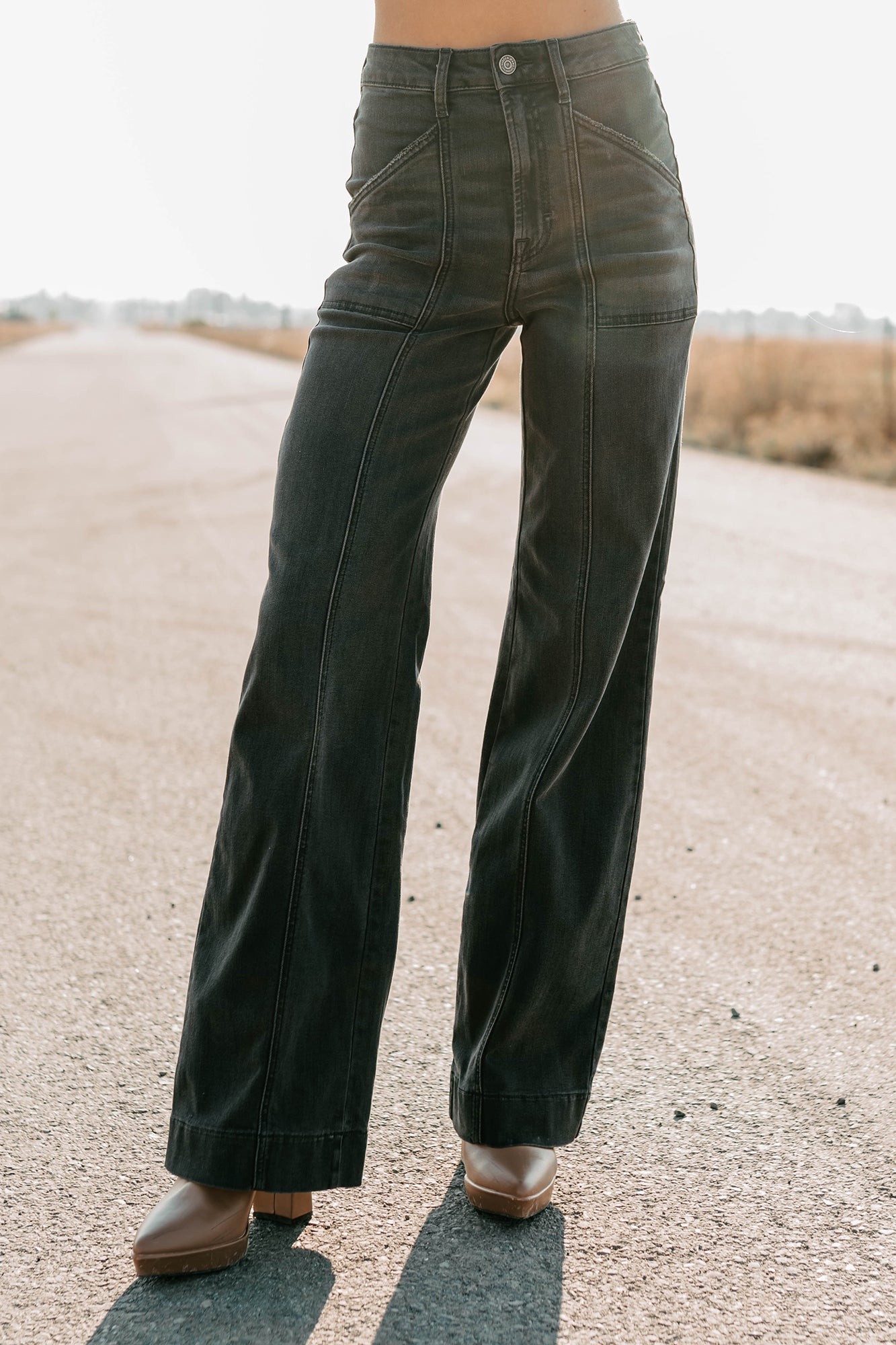 Louis High Rise Flare Hidden Jeans (Charcoal) - NanaMacs