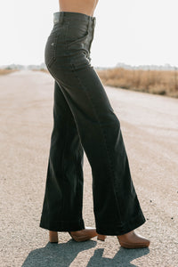 Louis High Rise Flare Hidden Jeans (Charcoal) - NanaMacs