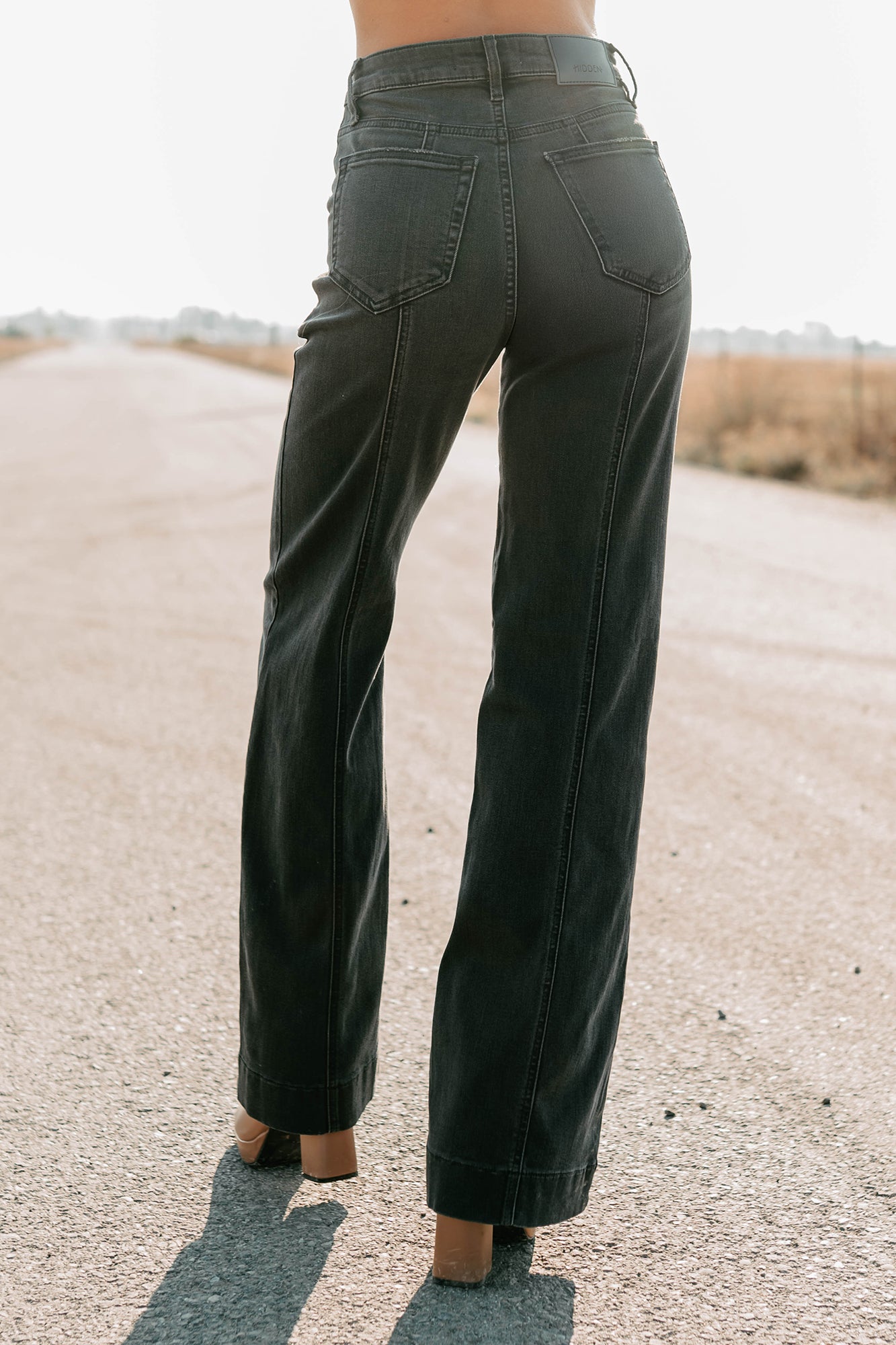 Louis High Rise Flare Hidden Jeans (Charcoal) - NanaMacs