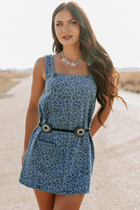 Kendrix Animal Print Denim Mini Dress (Denim Leopard) - NanaMacs