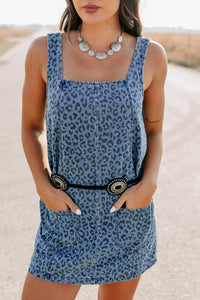 Kendrix Animal Print Denim Mini Dress (Denim Leopard) - NanaMacs