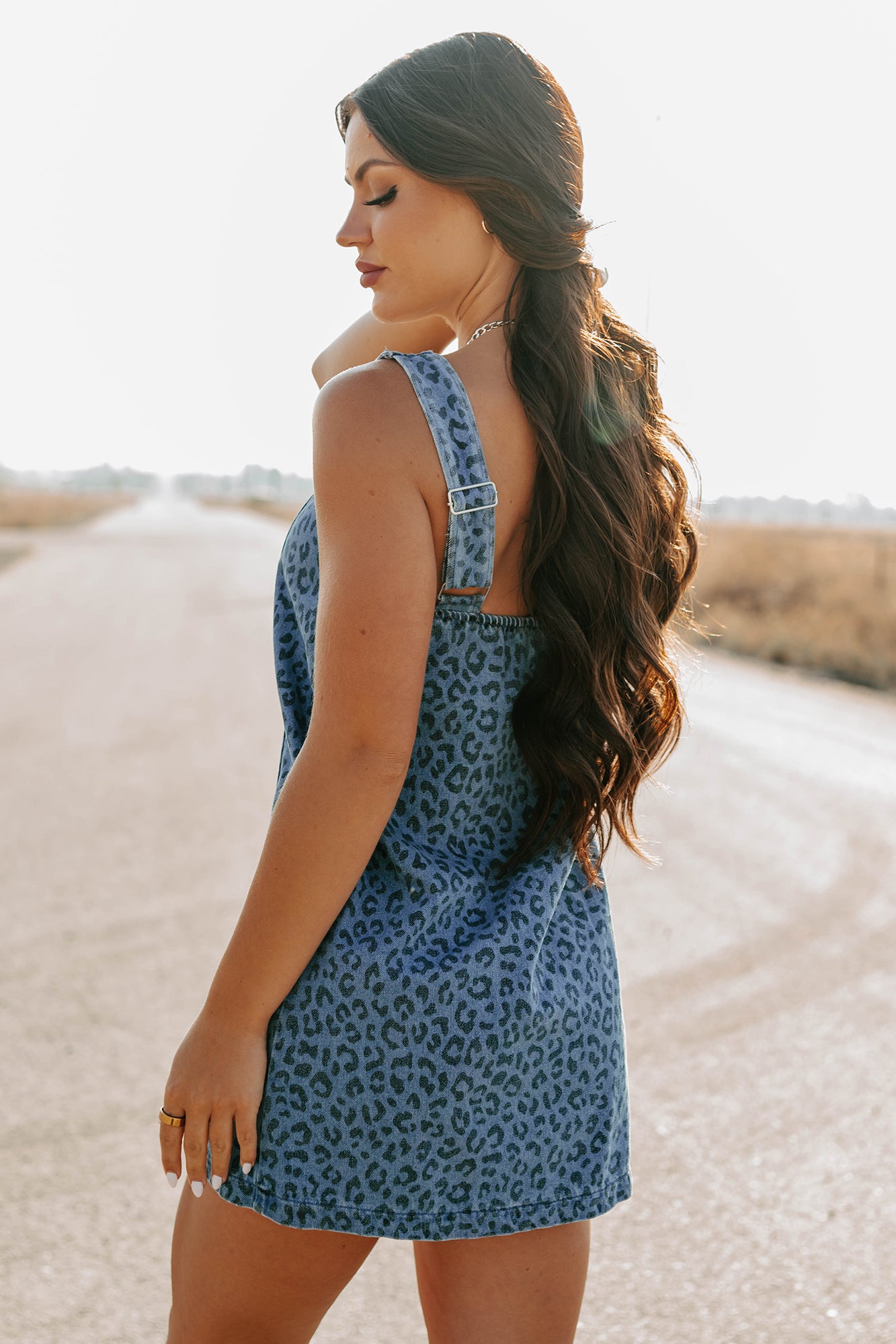 LE LIS Women's Kendrix Animal Print Denim Mini Dress in Denim Leopard