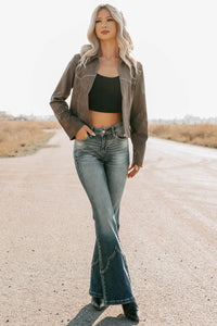 Exploring More Faux Suede Zip-Up Jacket (Charcoal) - NanaMacs