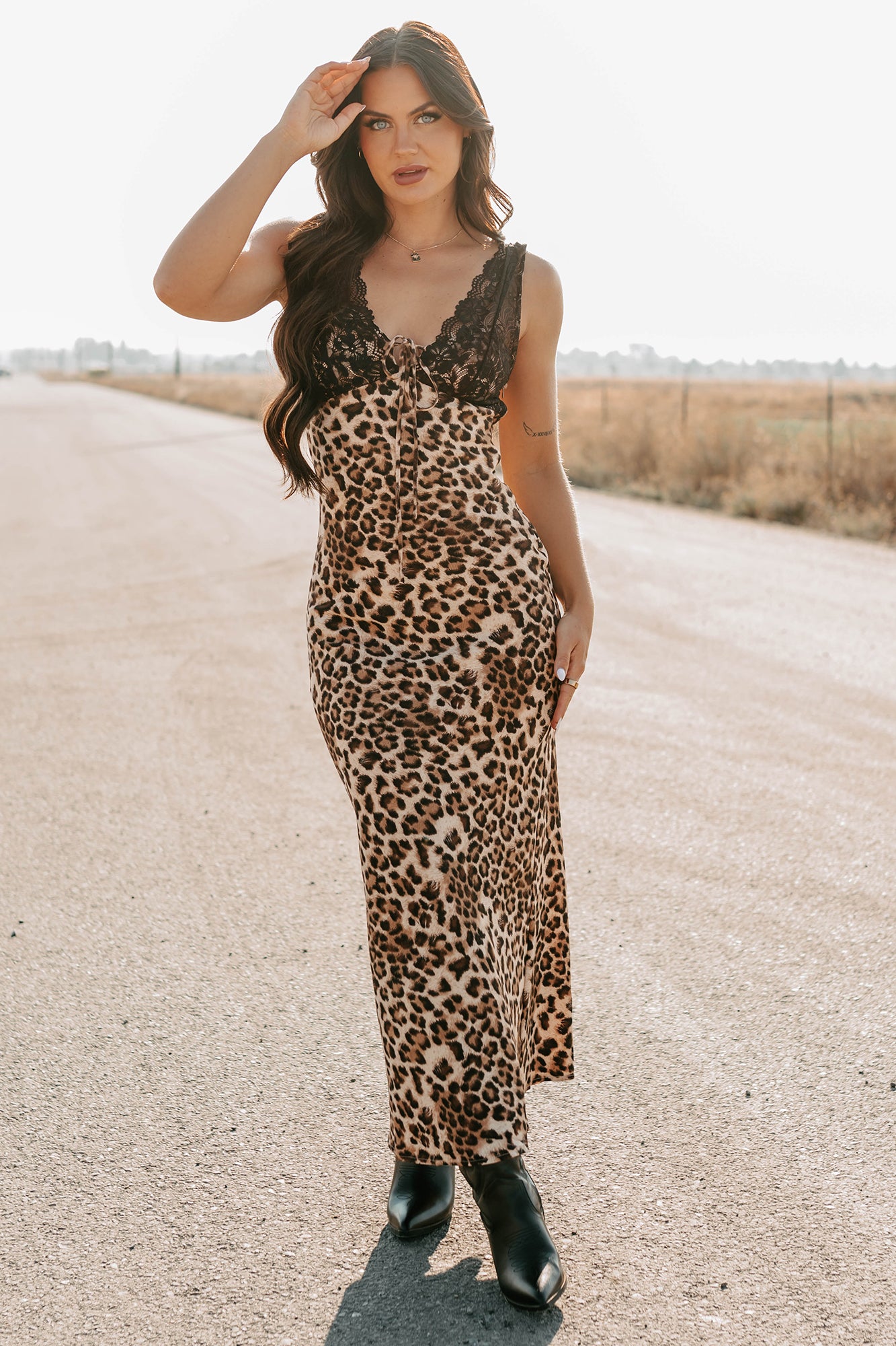 Bold Type Leopard & Lace Maxi Dress (Brown) - NanaMacs
