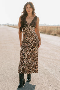 Bold Type Leopard & Lace Maxi Dress (Brown) - NanaMacs