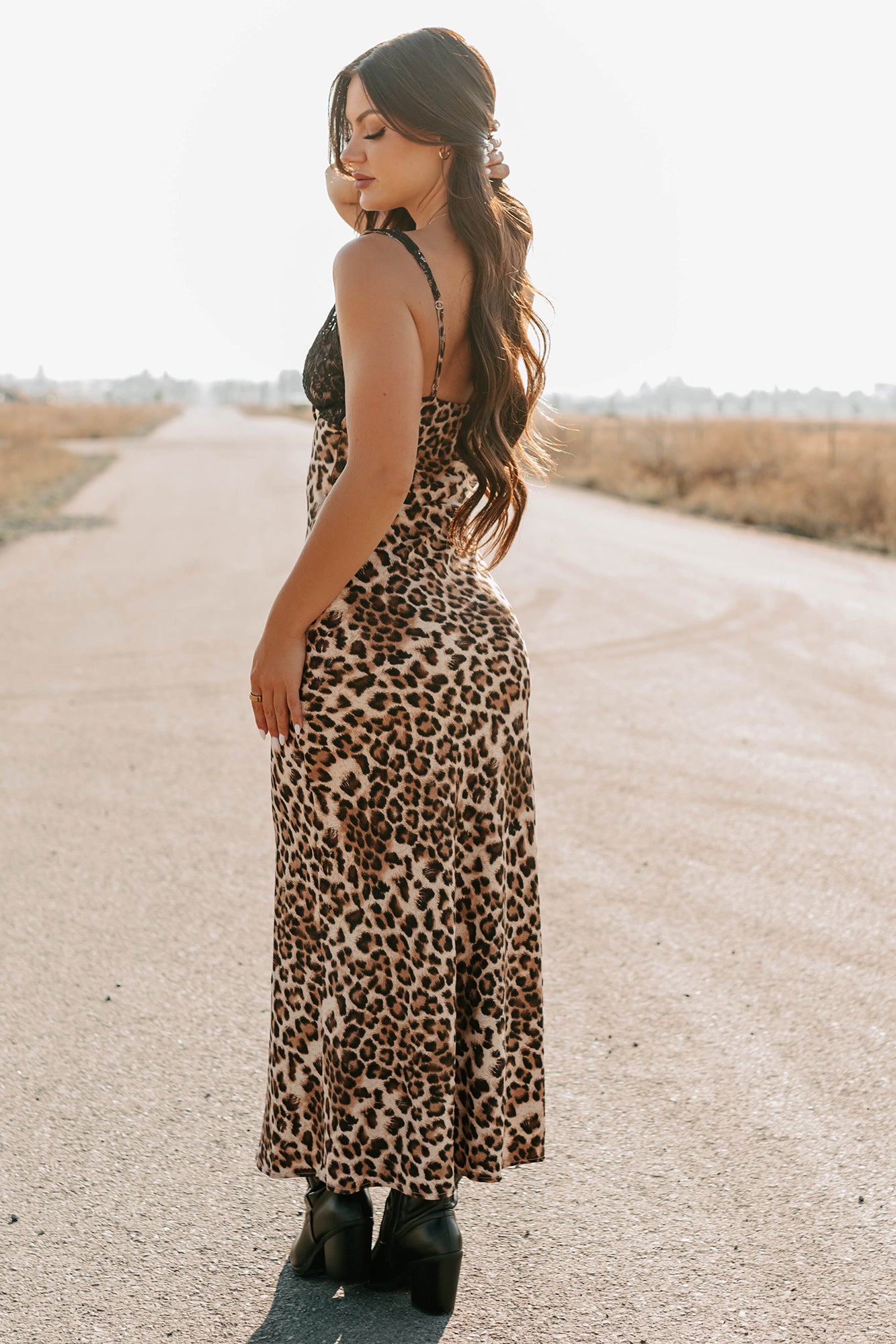 Bold Type Leopard & Lace Maxi Dress (Brown) - NanaMacs