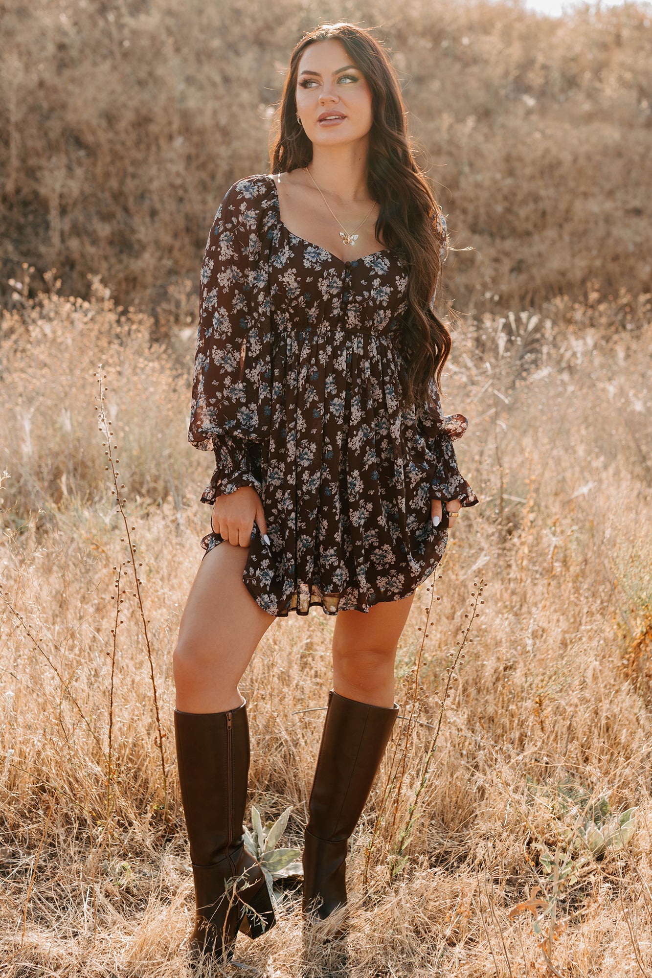 Midnight Blooms Floral Mini Dress (Baked Plum) - NanaMacs