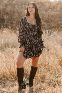 Midnight Blooms Floral Mini Dress (Baked Plum) - NanaMacs