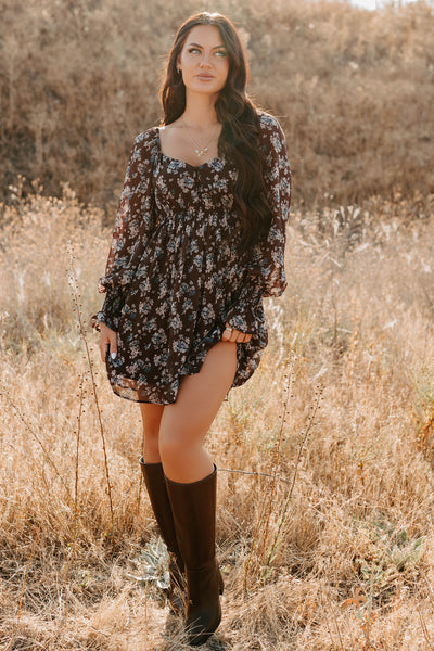 Midnight Blooms Floral Mini Dress (Baked Plum) - NanaMacs