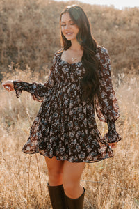 Midnight Blooms Floral Mini Dress (Baked Plum) - NanaMacs