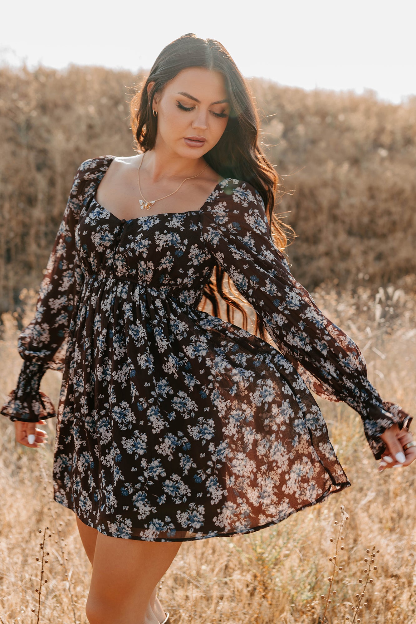 Midnight Blooms Floral Mini Dress (Baked Plum) - NanaMacs