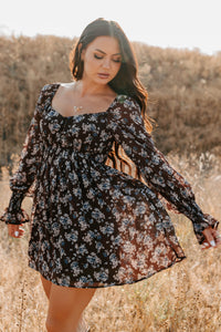 Midnight Blooms Floral Mini Dress (Baked Plum) - NanaMacs