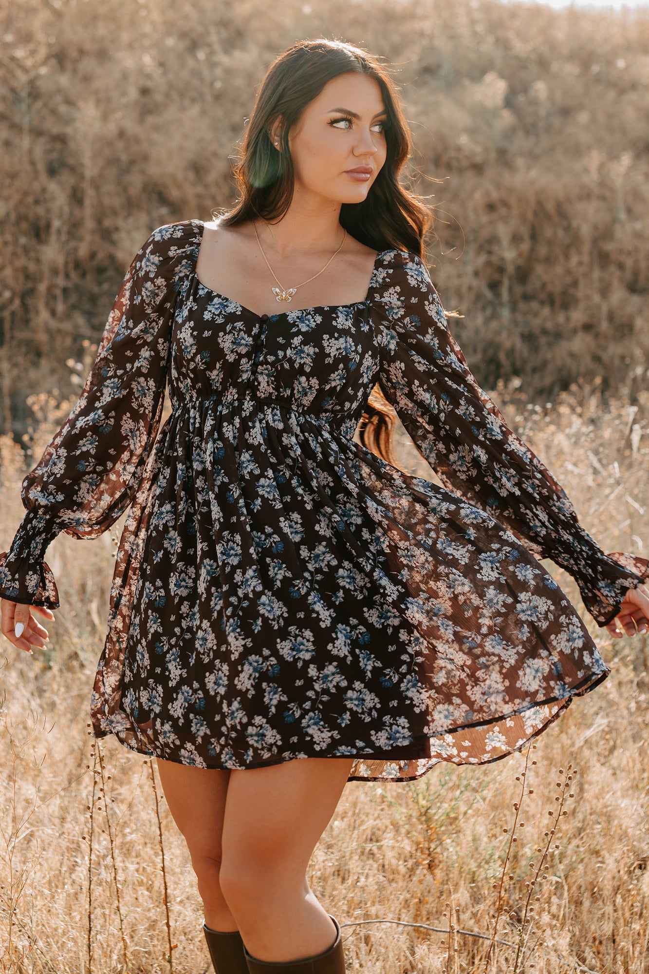 Midnight Blooms Floral Mini Dress (Baked Plum) · NanaMacs