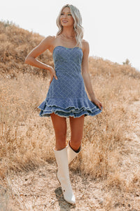 Keep Them Guessing Textured Denim Mini Dress (Washed Denim) - NanaMacs