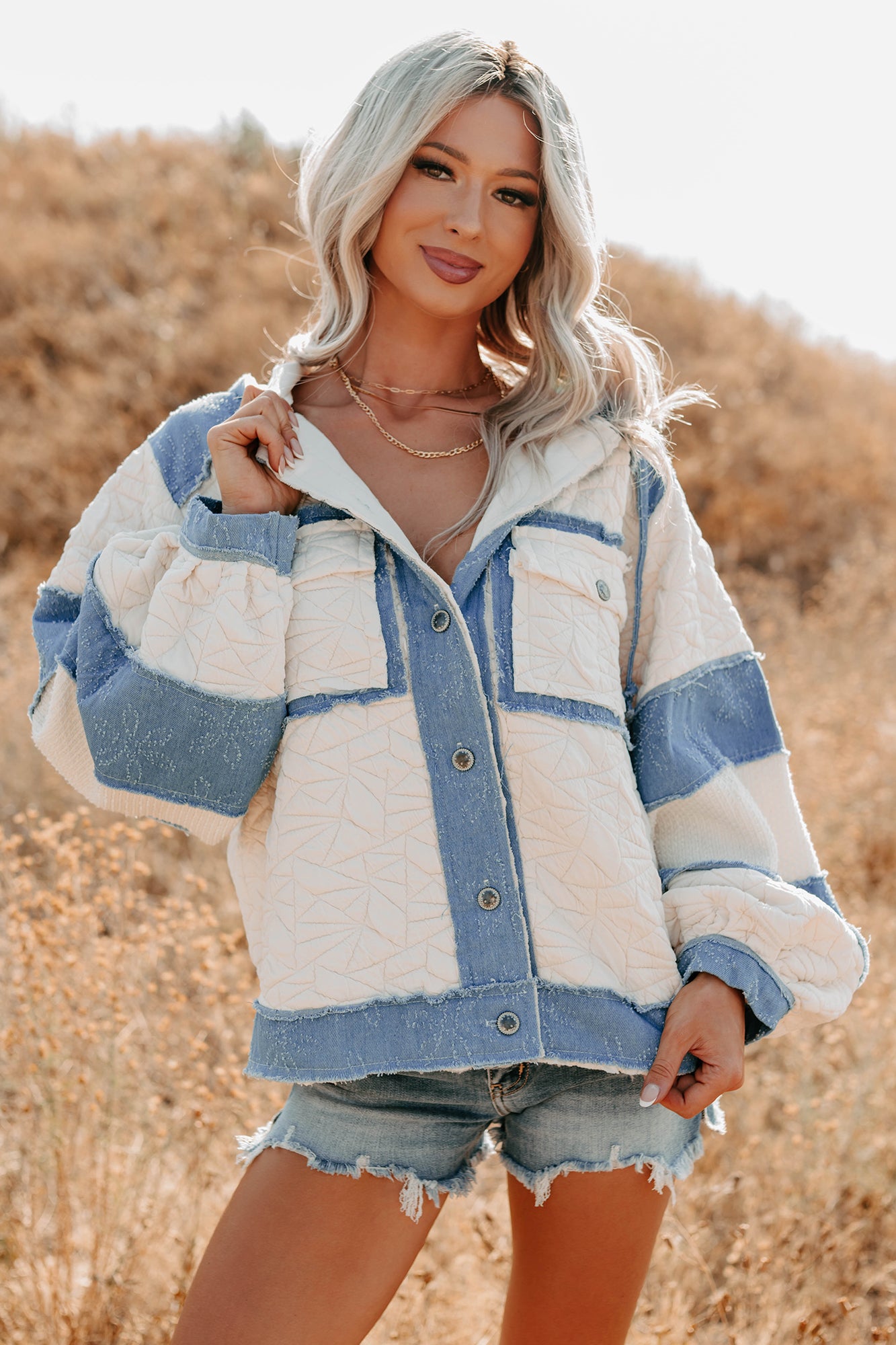 Daydream Date Frayed Quilted POL Jacket (Cream/Multi) - NanaMacs