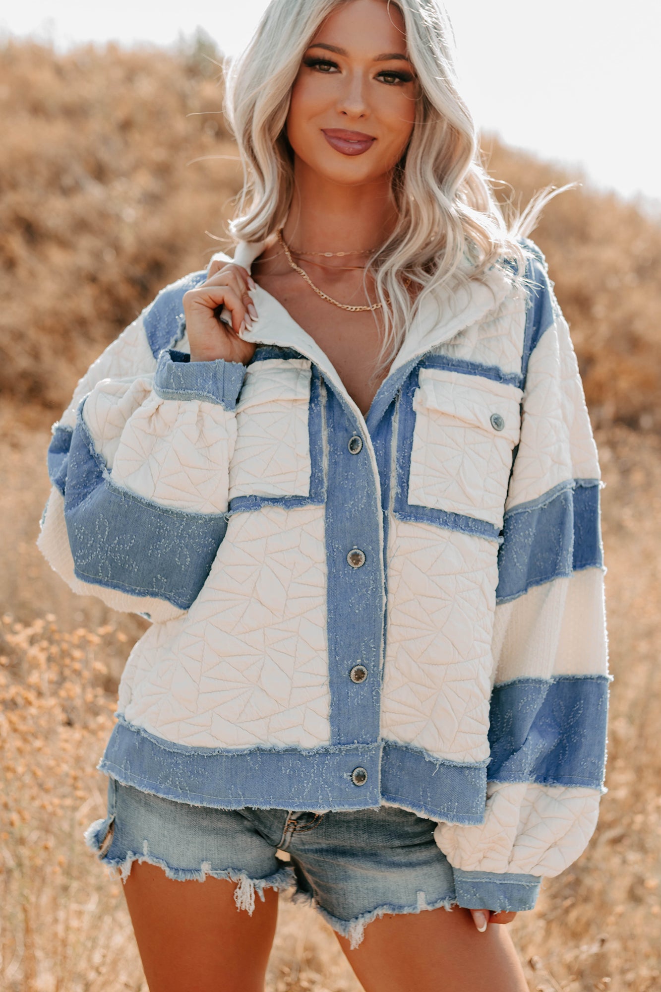 Daydream Date Frayed Quilted POL Jacket (Cream/Multi) - NanaMacs