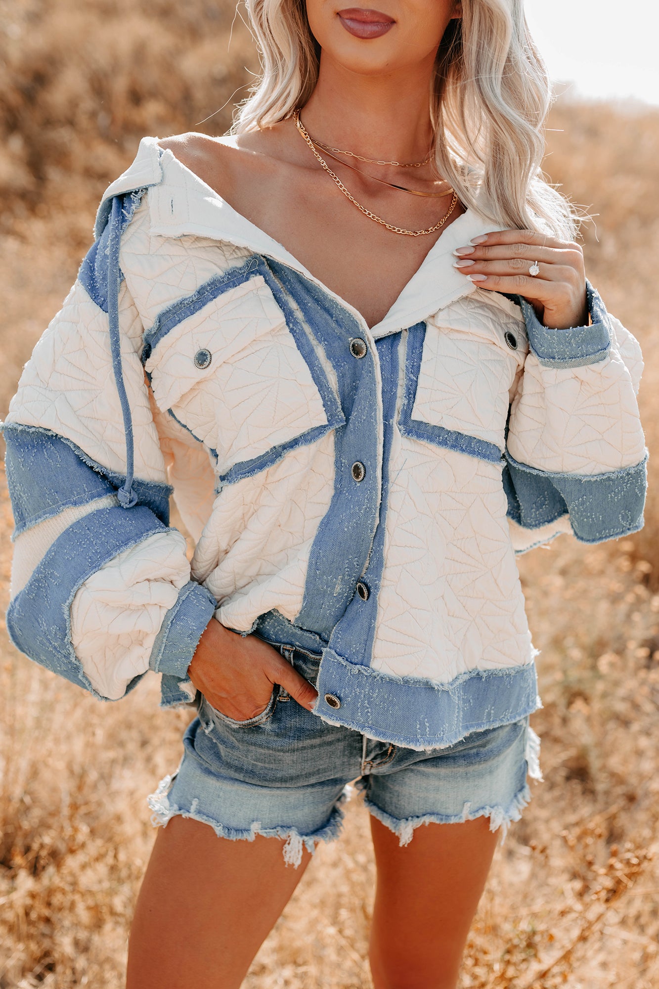 Daydream Date Frayed Quilted POL Jacket (Cream/Multi) - NanaMacs