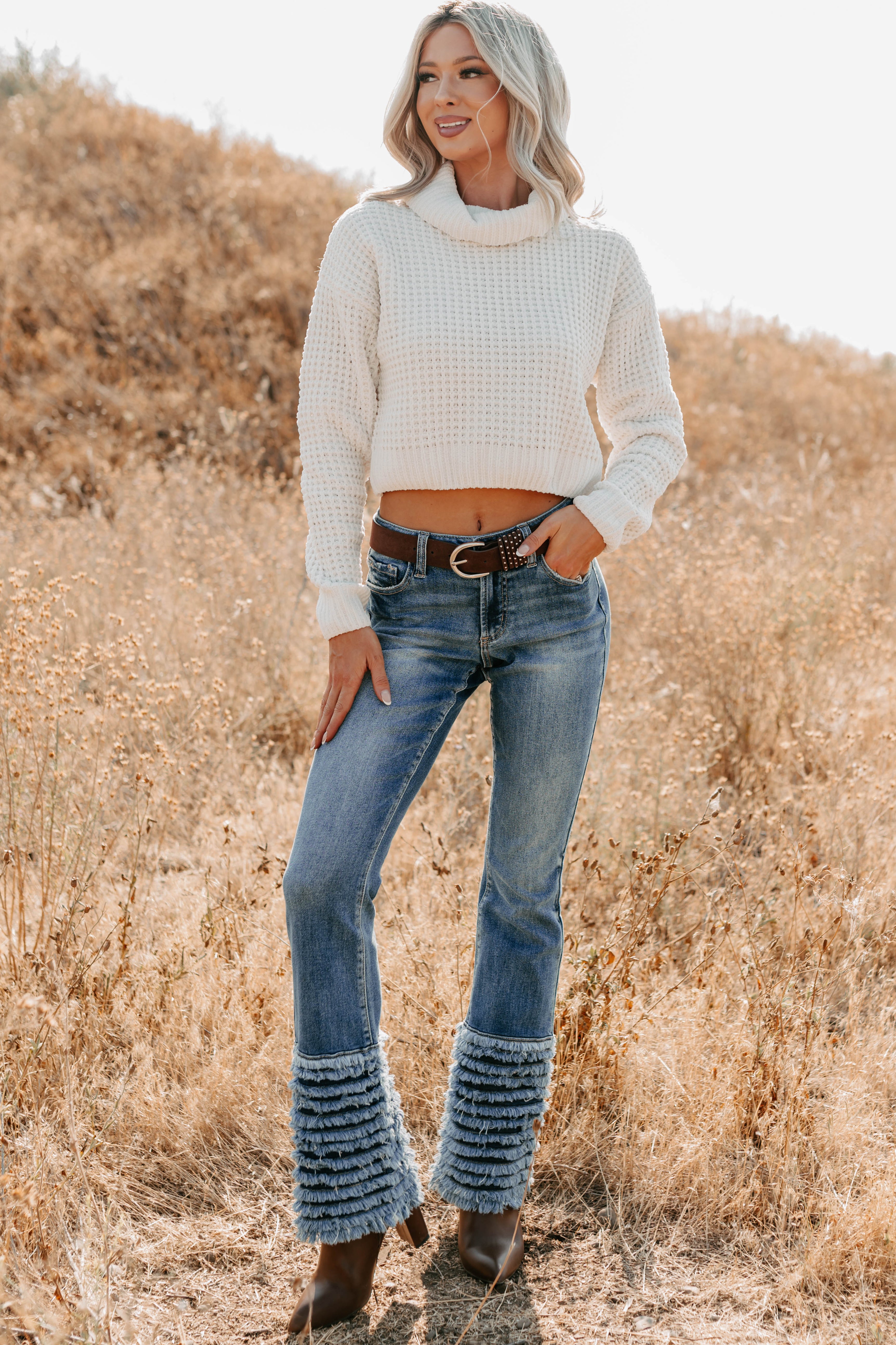Snug Session Turtleneck Chenille Crop Sweater (Ivory) · NanaMacs