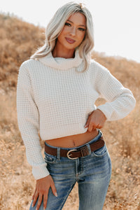 Snug Session Turtleneck Chenille Crop Sweater (Ivory) - NanaMacs