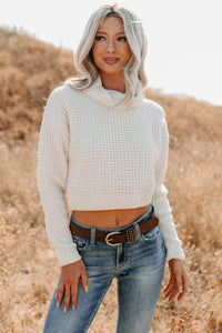Snug Session Turtleneck Chenille Crop Sweater (Ivory) - NanaMacs
