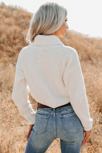 Snug Session Turtleneck Chenille Crop Sweater (Ivory) - NanaMacs